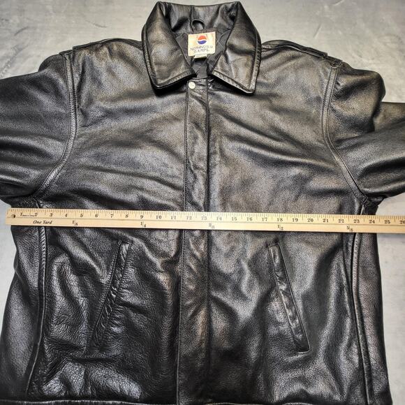 Pepsi Jacket Mens Large Black Genuine Leather Bomber Quilted Lined Snap Front - Picture 5 of 8